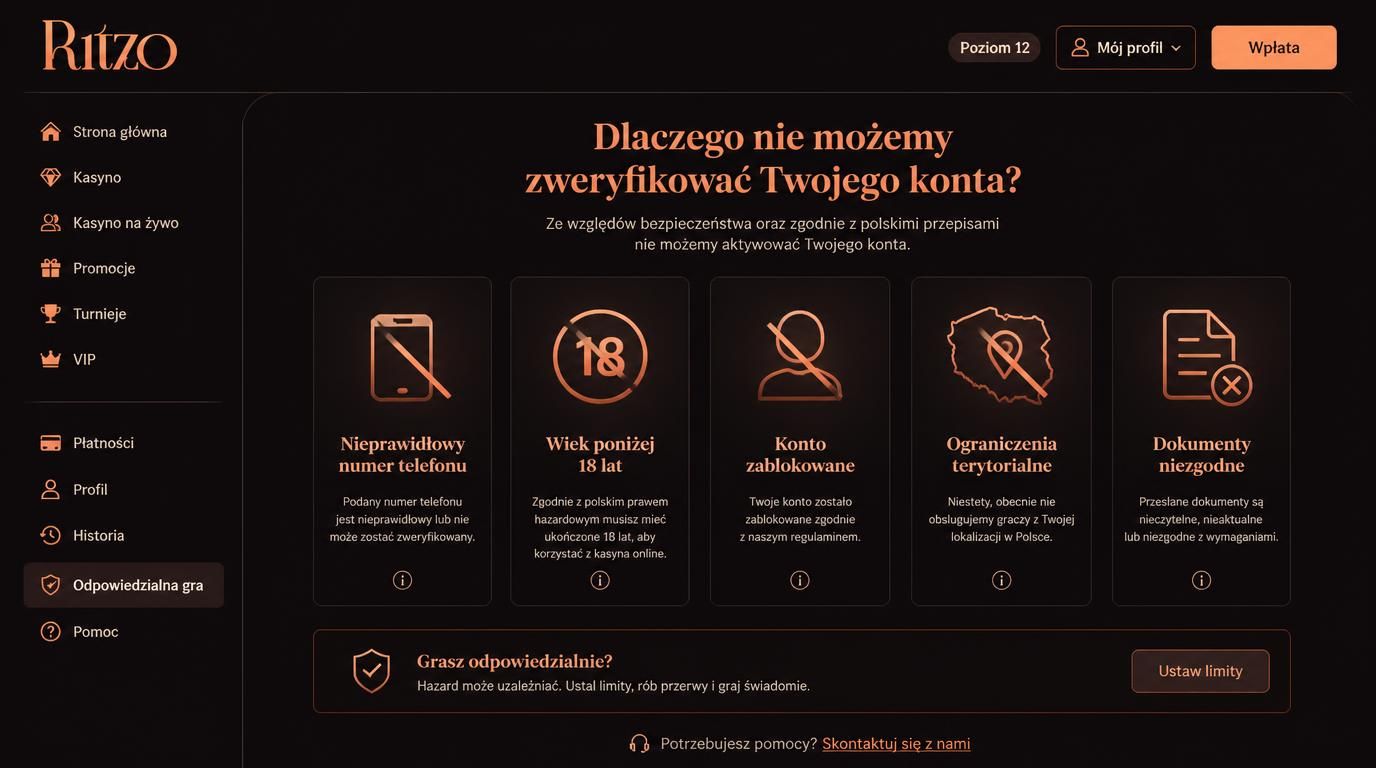 Odrzucony formularz rejestracyjny z powodu wieku, adresu lub banów